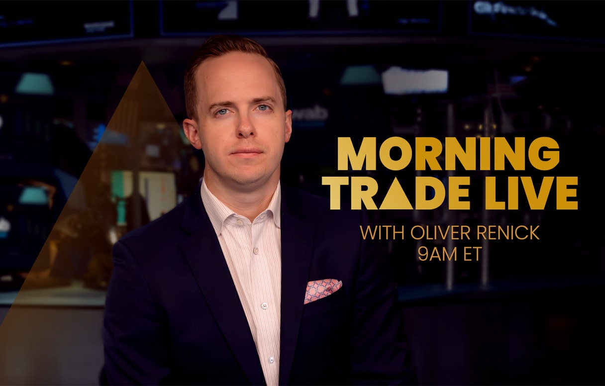 Photo of host Oliver Renick and text "Morning Trade Live with Oliver Renick 9AM ET"