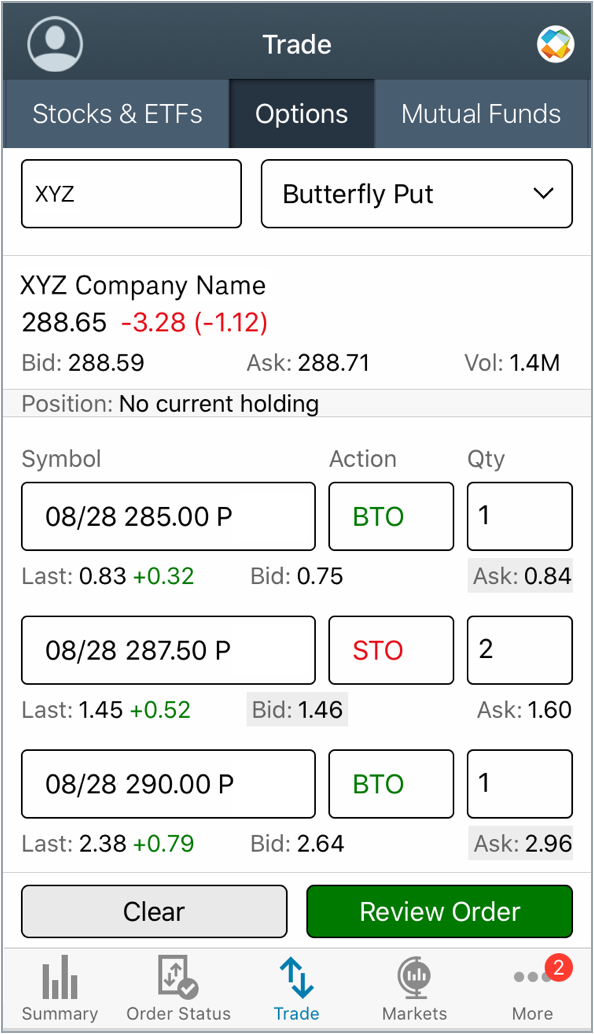 Options Orders Screenshot