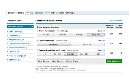 Research and Screeners tools